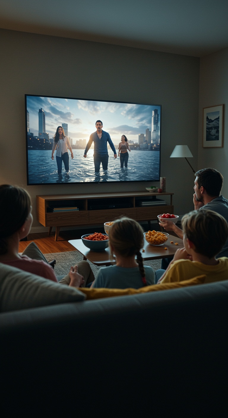 Indoor,Photo,Of,Living,Room,With,A,Family,Watching,A