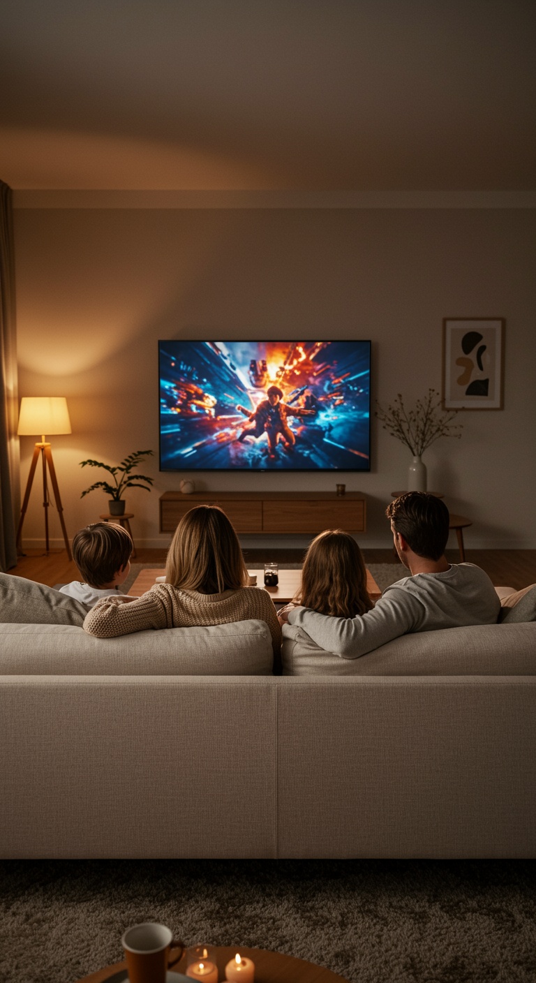 A,Cozy,Living,Room,Scene,,A,Family,Sitting,On,A